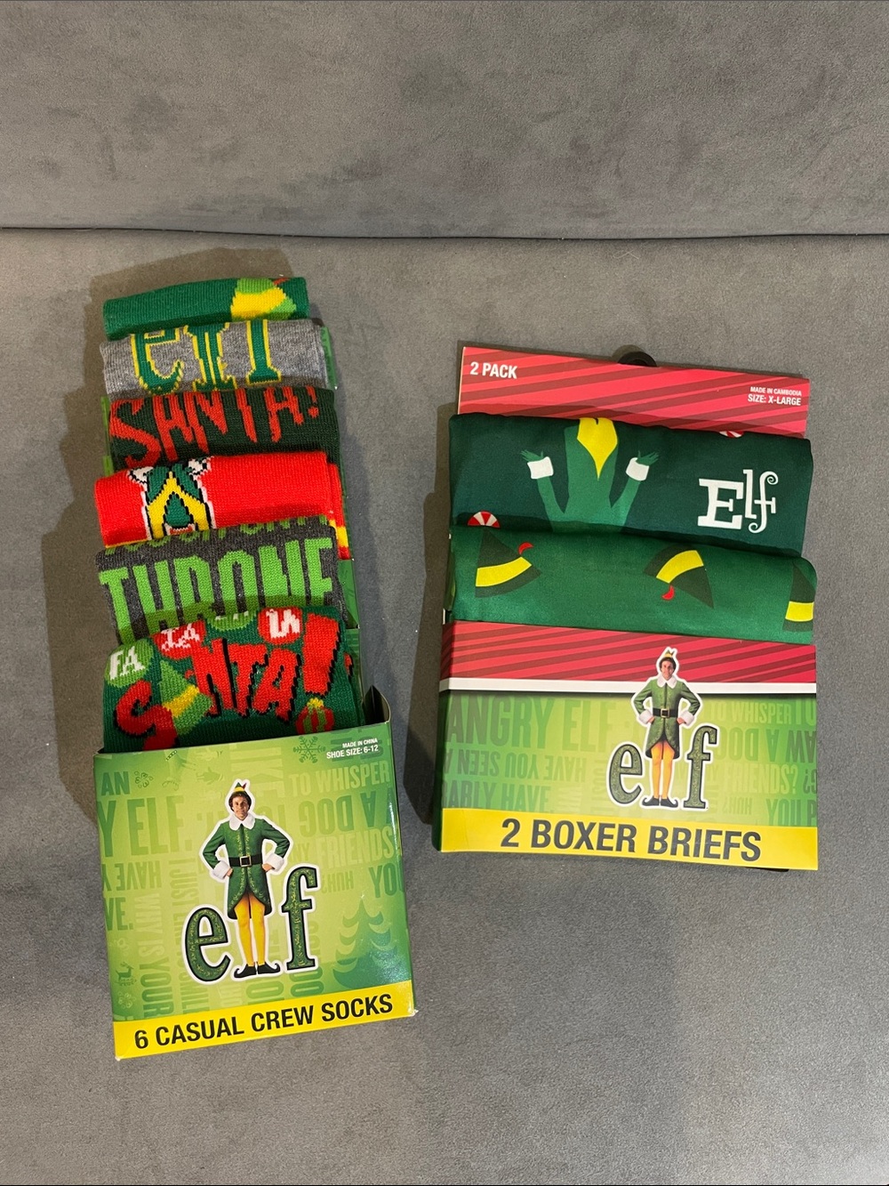 ELF Crew Socks  & Boxer Briefs Bundle - XL 2 pack & 6 pr Set Christmas Grab Gift